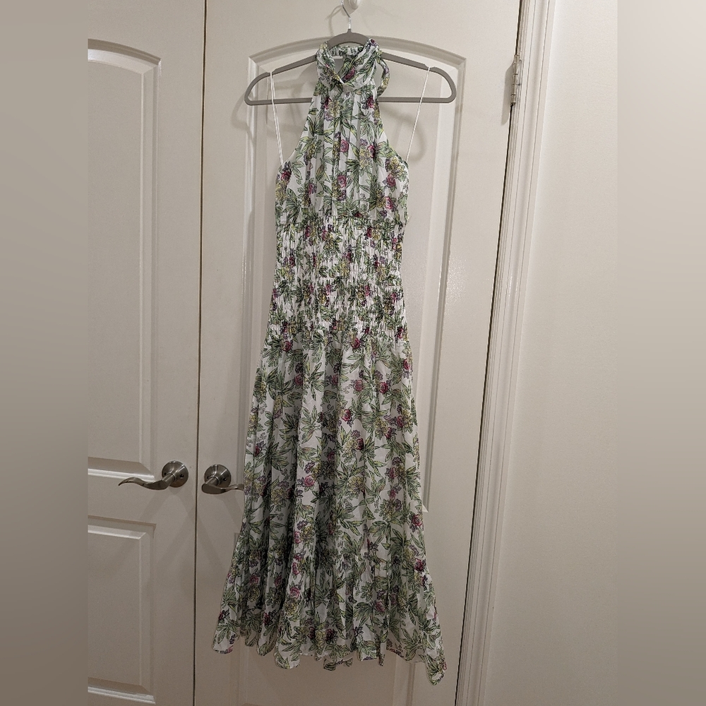 8. NWT CINQ A SEPT DOVER FLORAL HALTER NECK COTTON & SILK DRESS - Picture 6 of 8